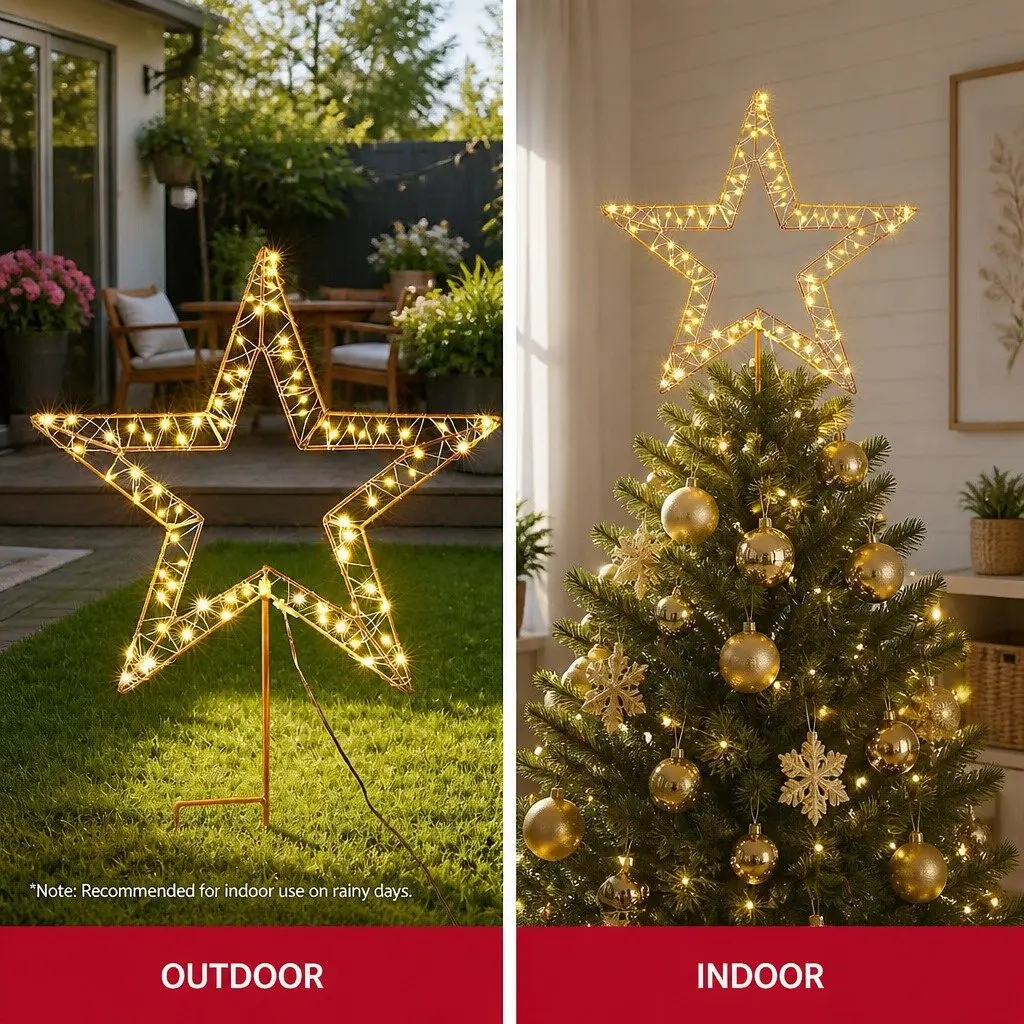 Christmas Lights 100 LED Warm White 3D Star Outdoor Decoration 42cm x 42cm