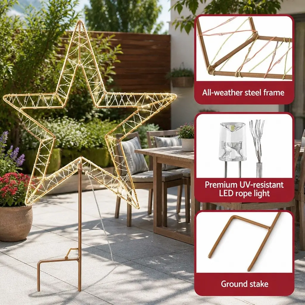 Christmas Lights 100 LED Warm White 3D Star Outdoor Decoration 42cm x 42cm