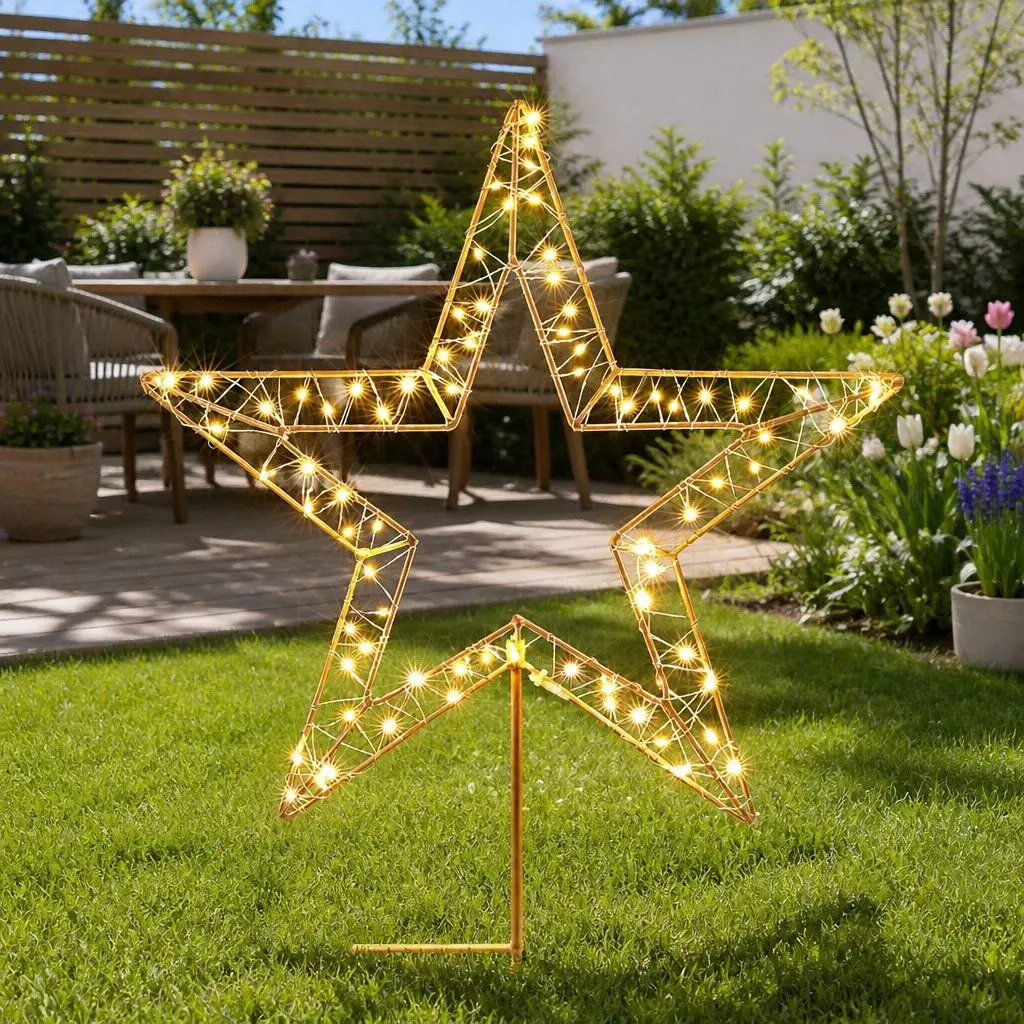 Christmas Lights 100 LED Warm White 3D Star Outdoor Decoration 42cm x 42cm