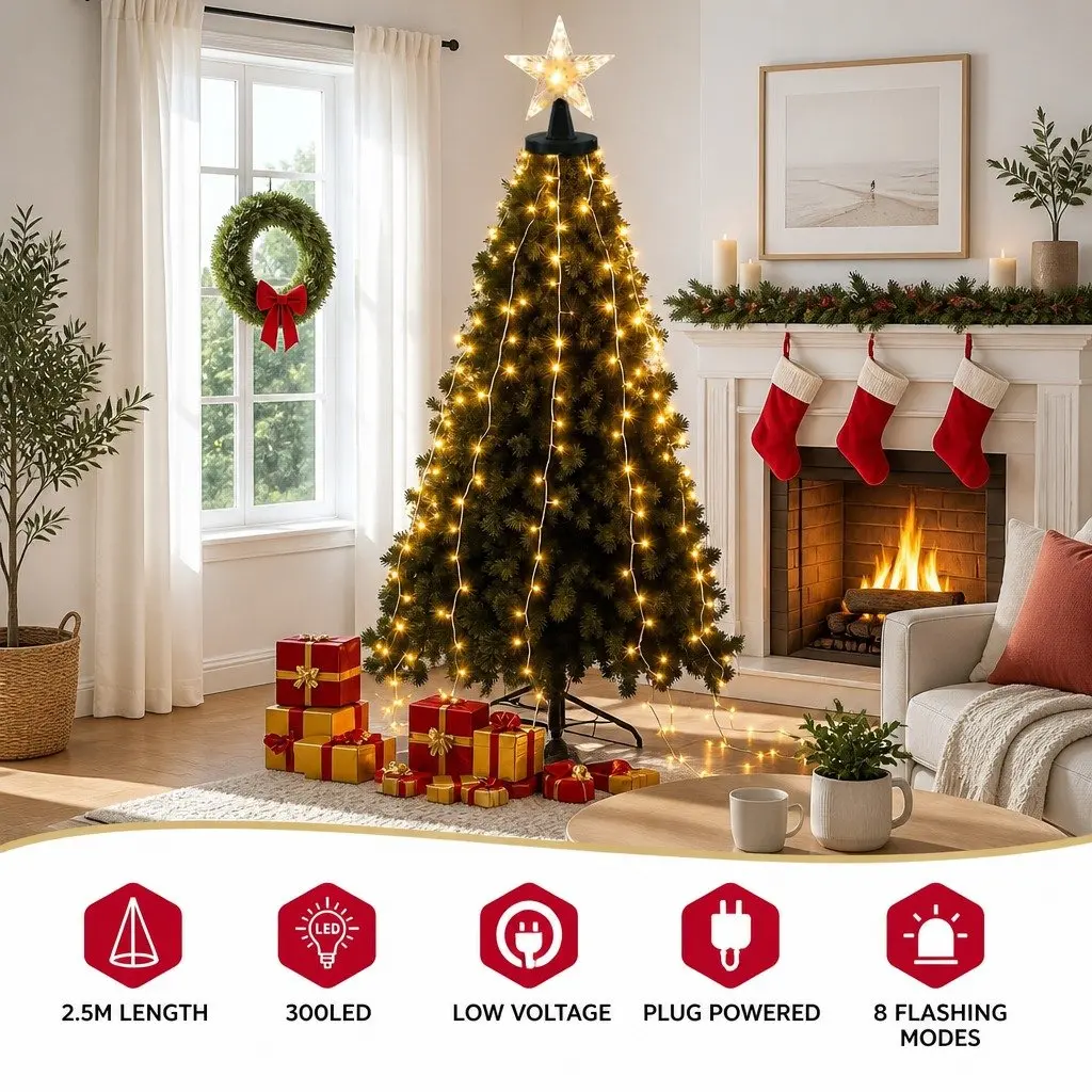 Christmas Waterfall String Lights LED 2.5M Warm White Outdoor Indoor