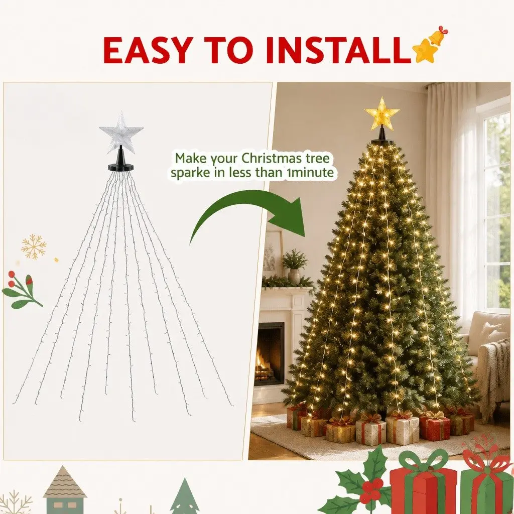 Christmas Waterfall String Lights LED 2.5M Warm White Outdoor Indoor