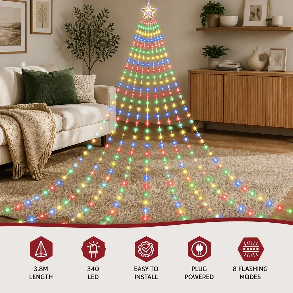 Christmas Waterfall String Lights LED 3.8M Multicolour 9 Strings