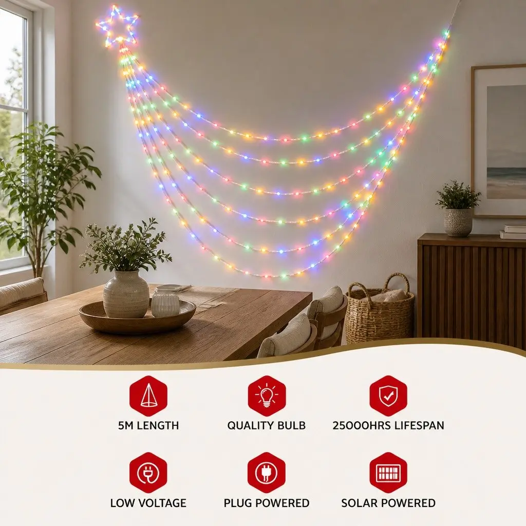 Cascading Solar LED String Lights with 320 Bulbs, 5M