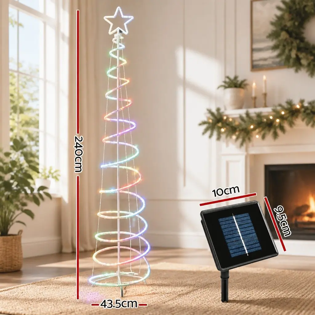 Christmas Tree Solar-powered LED 2.4M Multi-colour Steel Outdoor Indoor Decoration