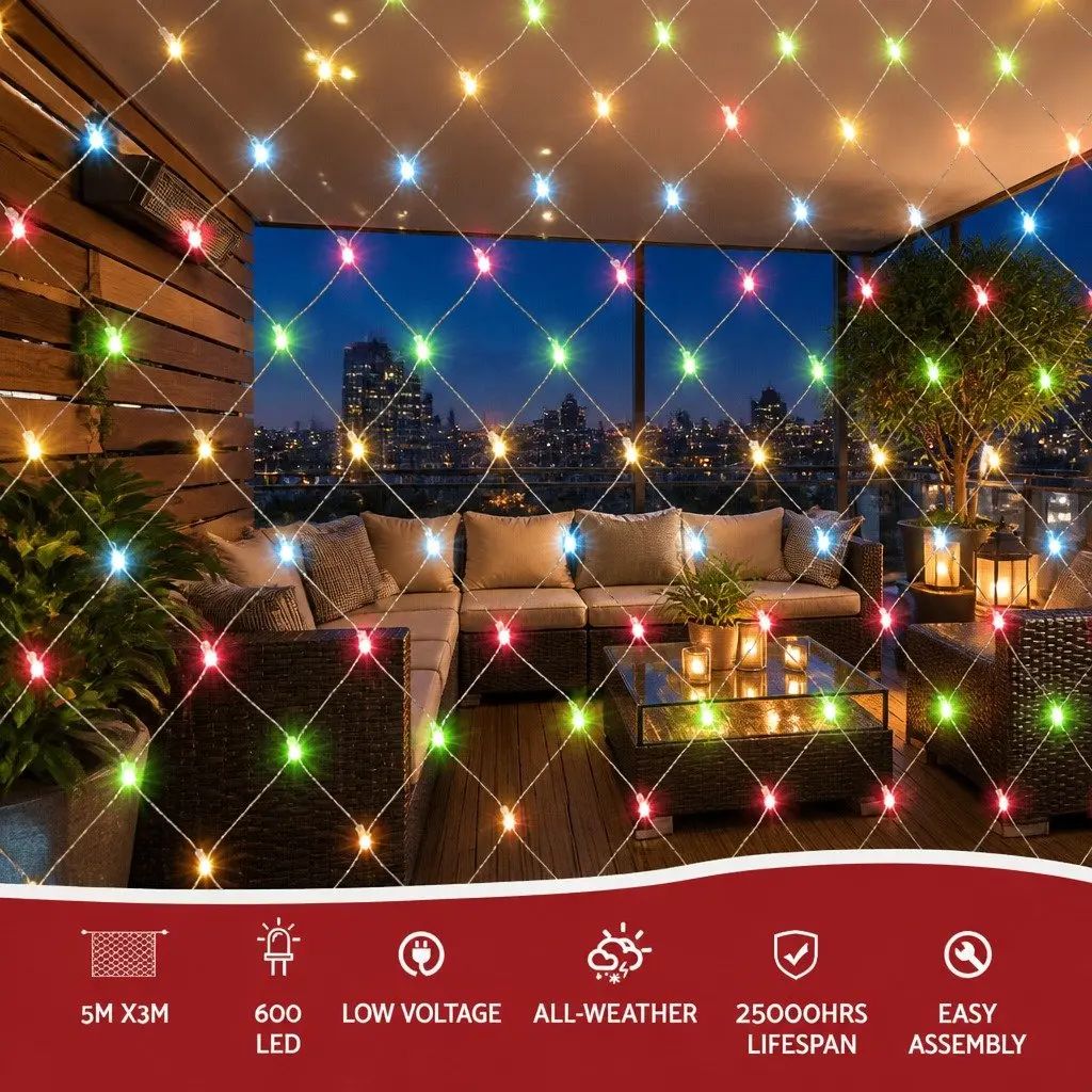 Net String Lights LED 5M x 3M Multicolour