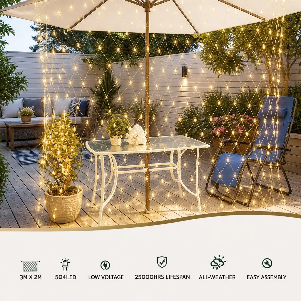 Christmas Net Lights 3M x 2M 504 LED Warm White