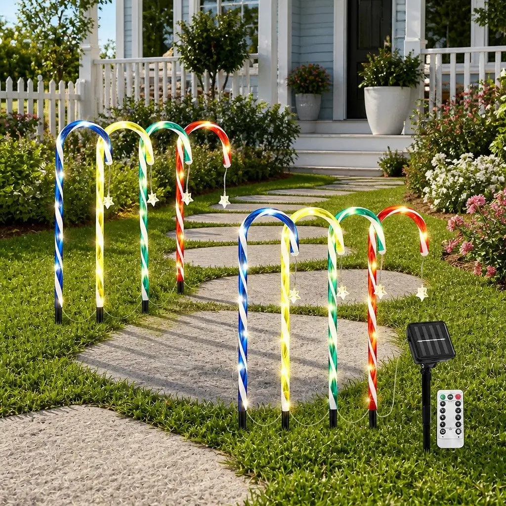 8 Piece Christmas Path Ground Lights Solar Powered Multicolour 72 LED 54cm Outdoor Garden Decorations