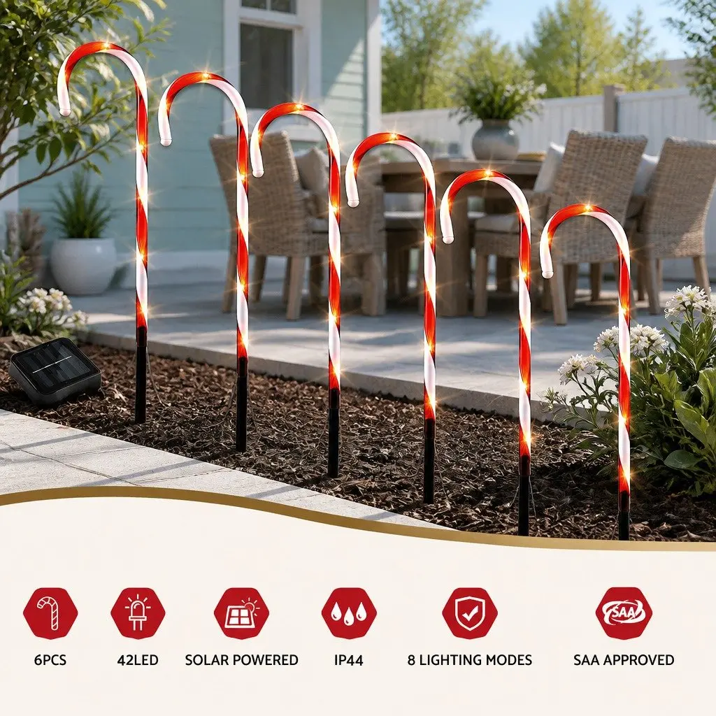 LED Christmas Path Lights Solar Powered 6 PCS White 42 Bulbs Water Resistant