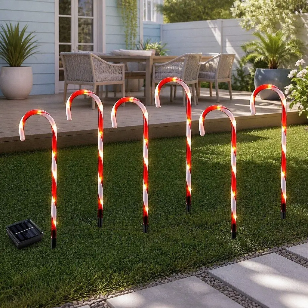 LED Christmas Path Lights Solar Powered 6 PCS White 42 Bulbs Water Resistant