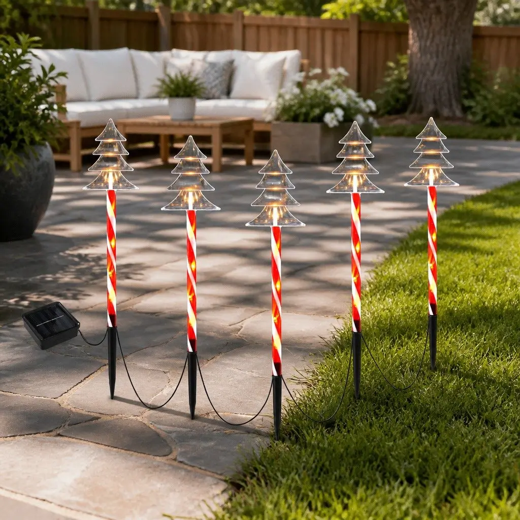 Solar-Powered LED Christmas Path Lights 5 PCS