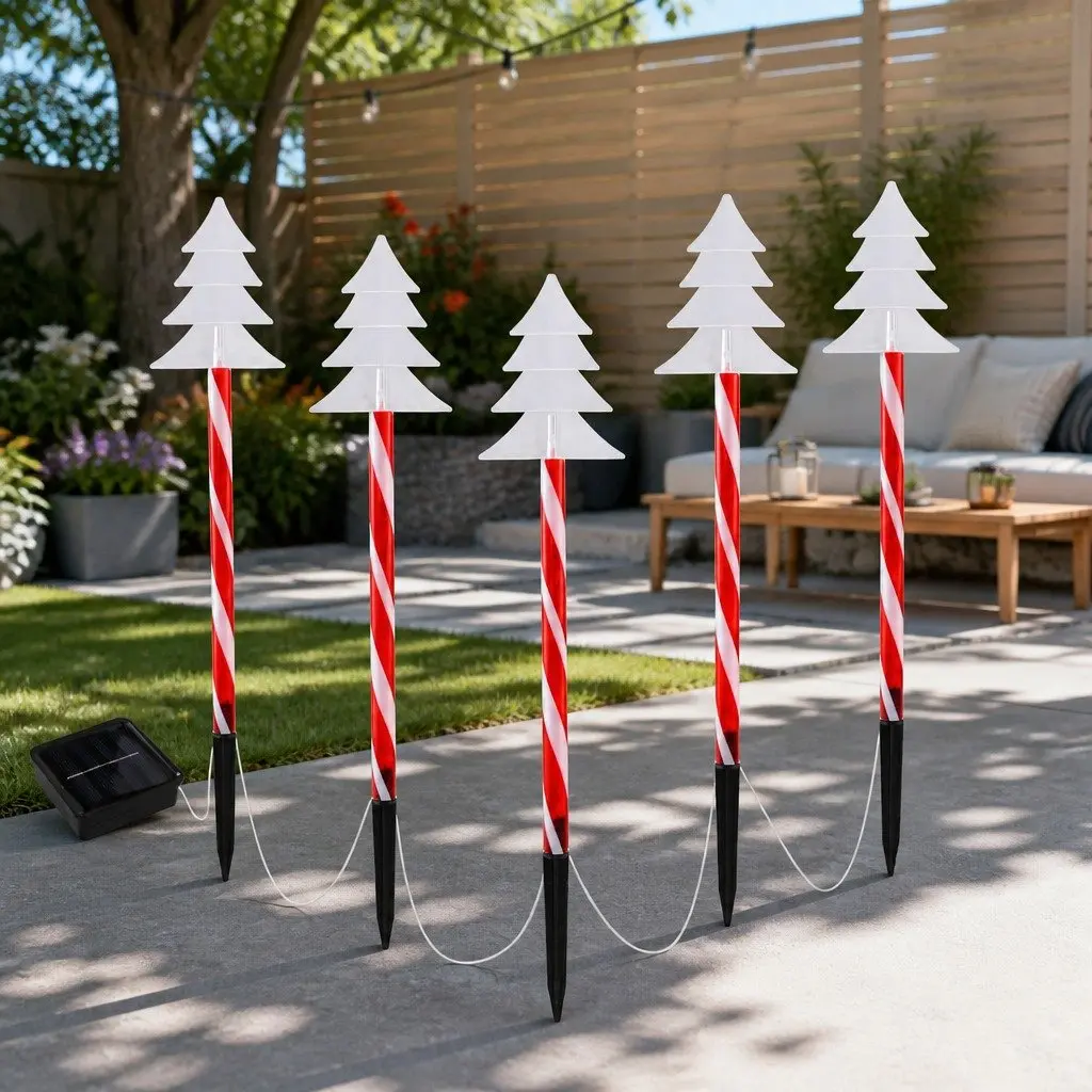 Christmas Ground Lights Solar Powered 5 Piece Warm White LED Red 48cm