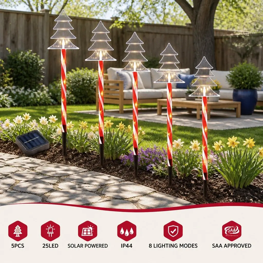 Christmas Ground Lights Solar Powered 5 Piece Warm White LED Red 48cm