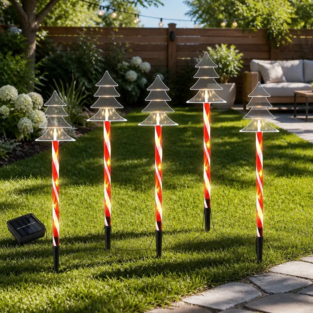 Christmas Ground Lights Solar Powered 5 Piece Warm White LED Red 48cm
