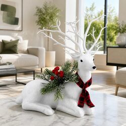 White Glitter Reindeer Ornaments 32cm for Holidays