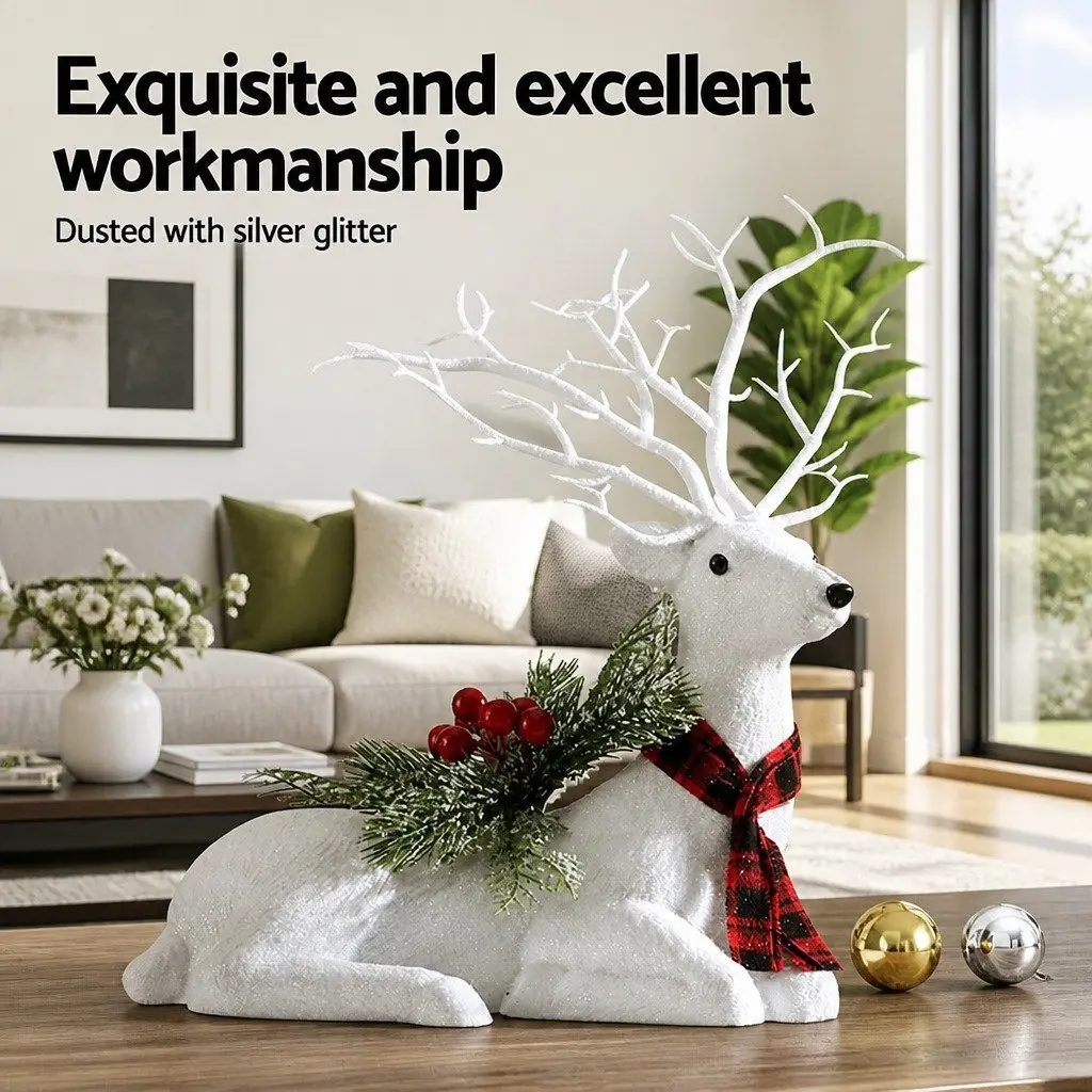 Christmas Ornaments PE Plastic 32cm White Glitter Reindeer