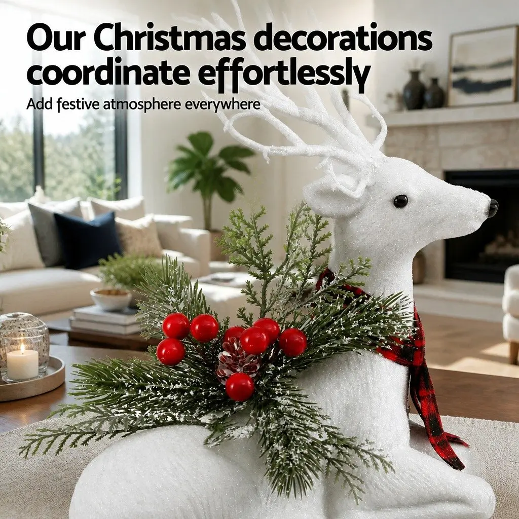 Christmas Ornaments PE Plastic 32cm White Glitter Reindeer