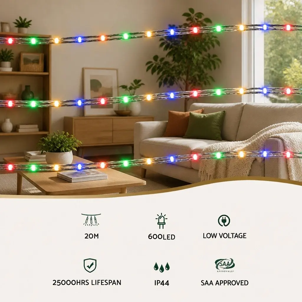 Rope Lights LED 20M Multicolour String Indoor Outdoor