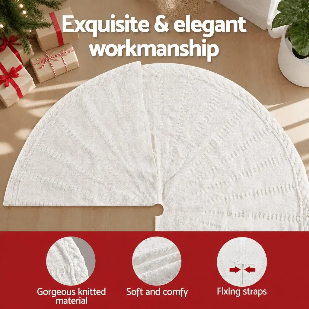 90cm Beige Christmas Tree Skirt with Bow-Knot Straps