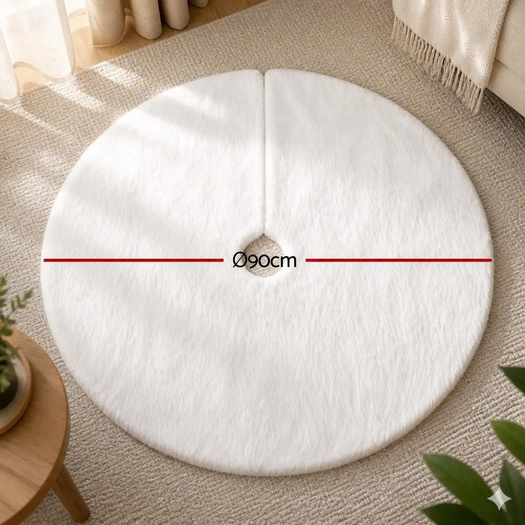 White Plush Christmas Tree Skirt 90cm