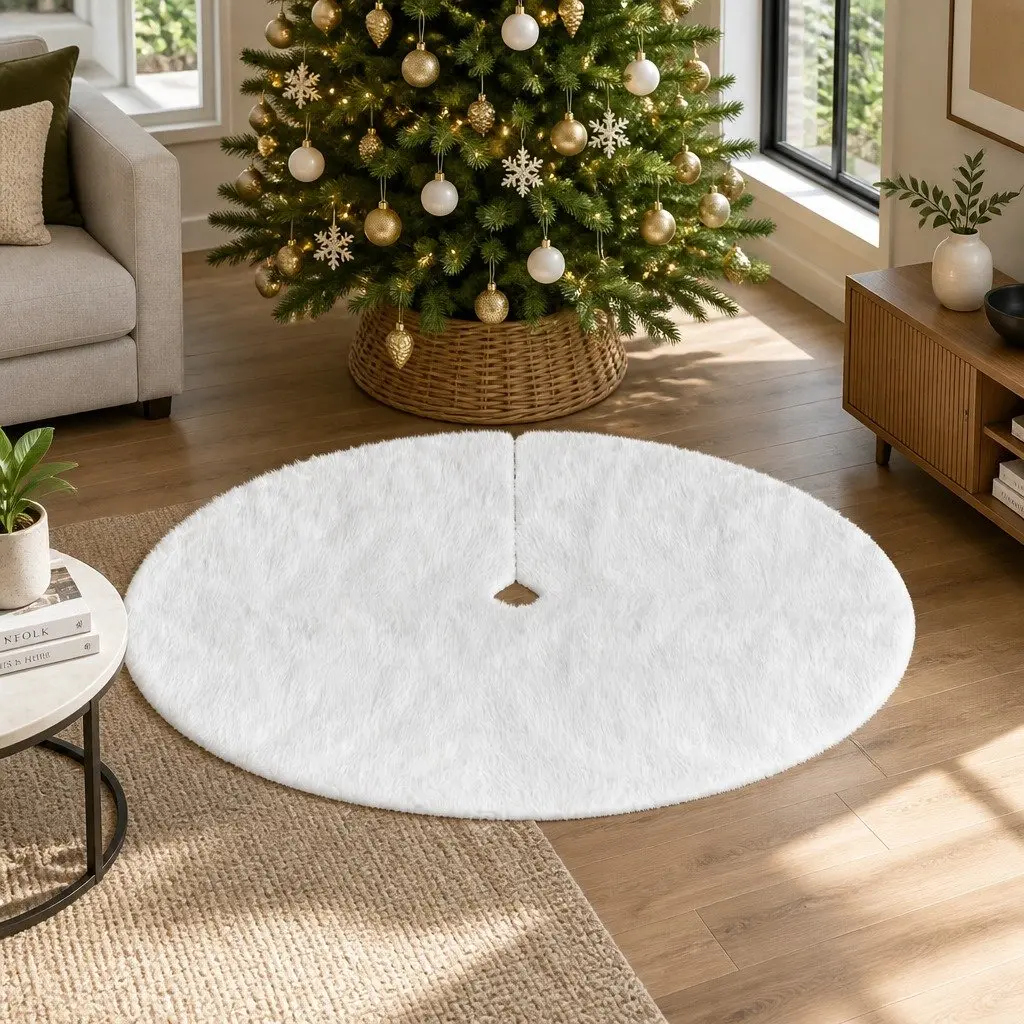 White Plush Christmas Tree Skirt 90cm