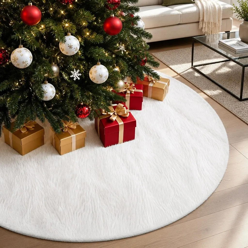 White Plush Christmas Tree Skirt 90cm