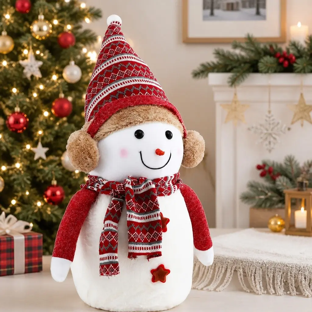 Christmas Decorations Plush Ornament 45cm Red and White Artificial Wool Foam Plastic Iron