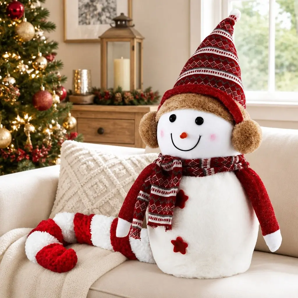Christmas Decorations Plush Ornament 45cm Red and White Artificial Wool Foam Plastic Iron