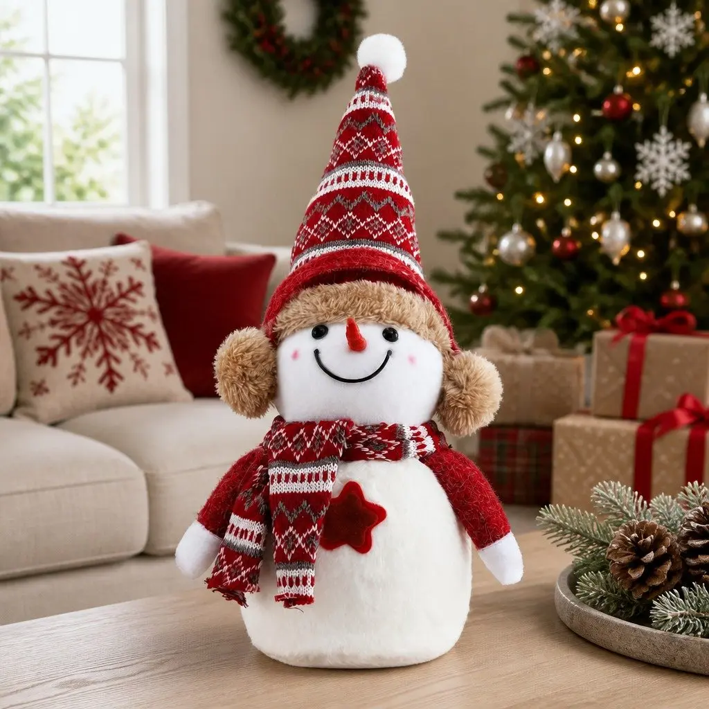 Christmas Snowman Plush Ornament 35cm Festive Holiday Party Table Decorations