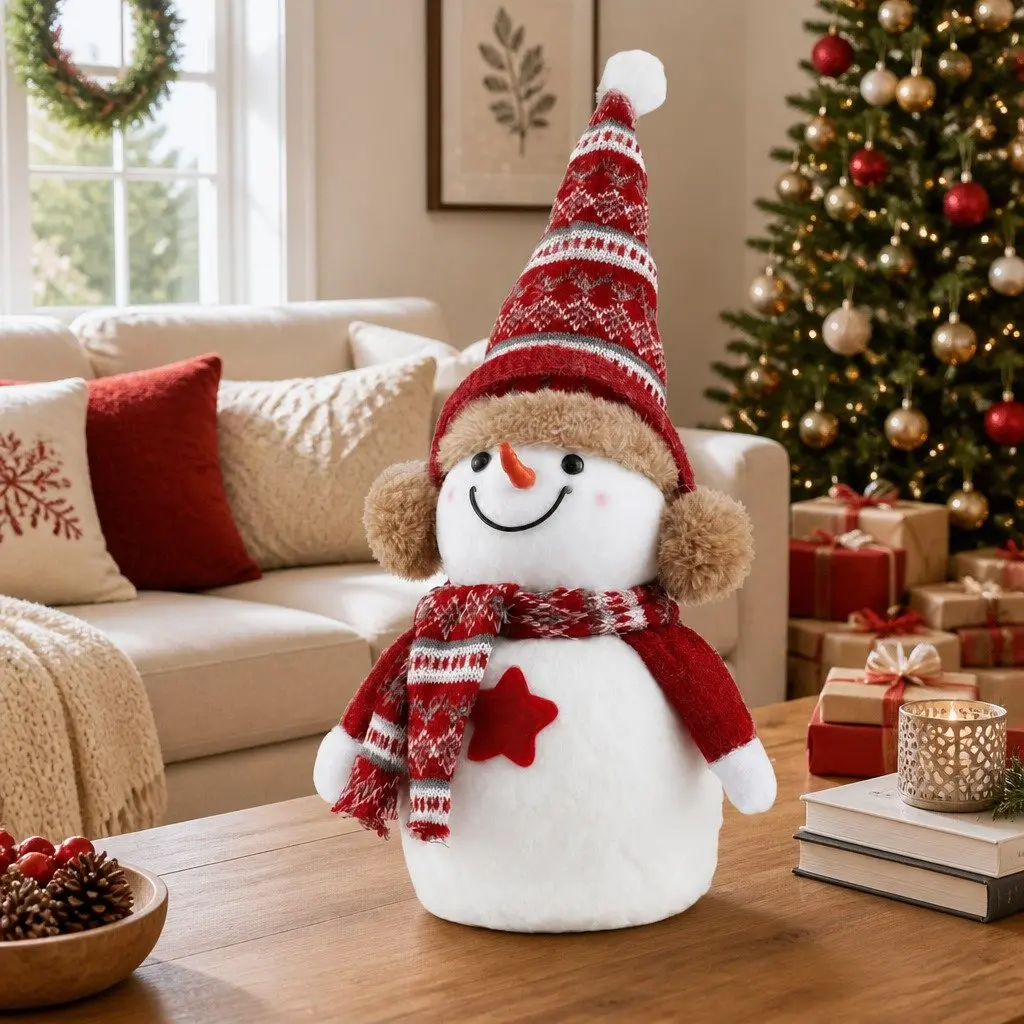 Christmas Snowman Plush Ornament 35cm Festive Holiday Party Table Decorations