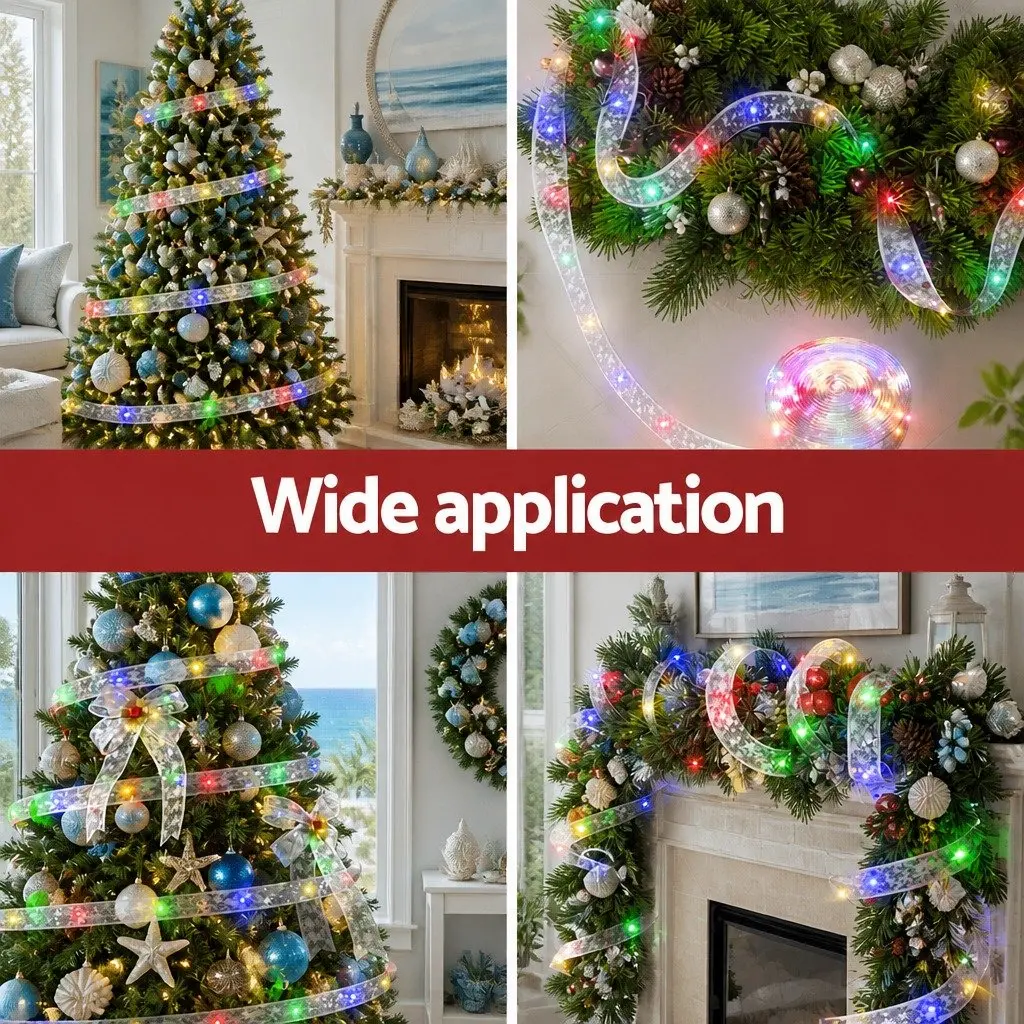 Christmas Lights 20M Silver Ribbon 200 LED Multicolour Indoor Outdoor Decoration