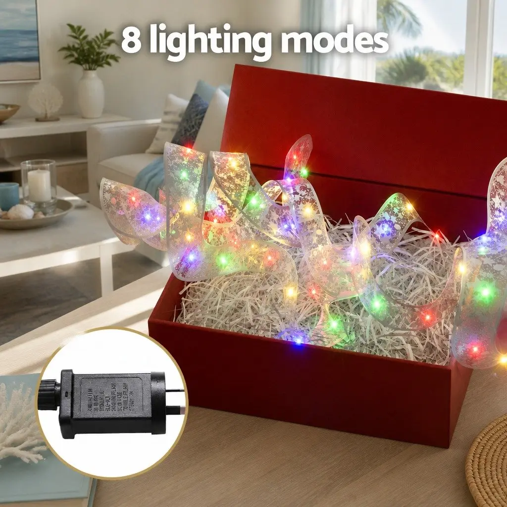 Christmas Lights 20M Silver Ribbon 200 LED Multicolour Indoor Outdoor Decoration