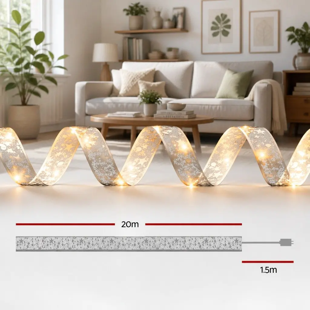 Christmas Lights LED 20M Warm White Ribbon Indoor Outdoor