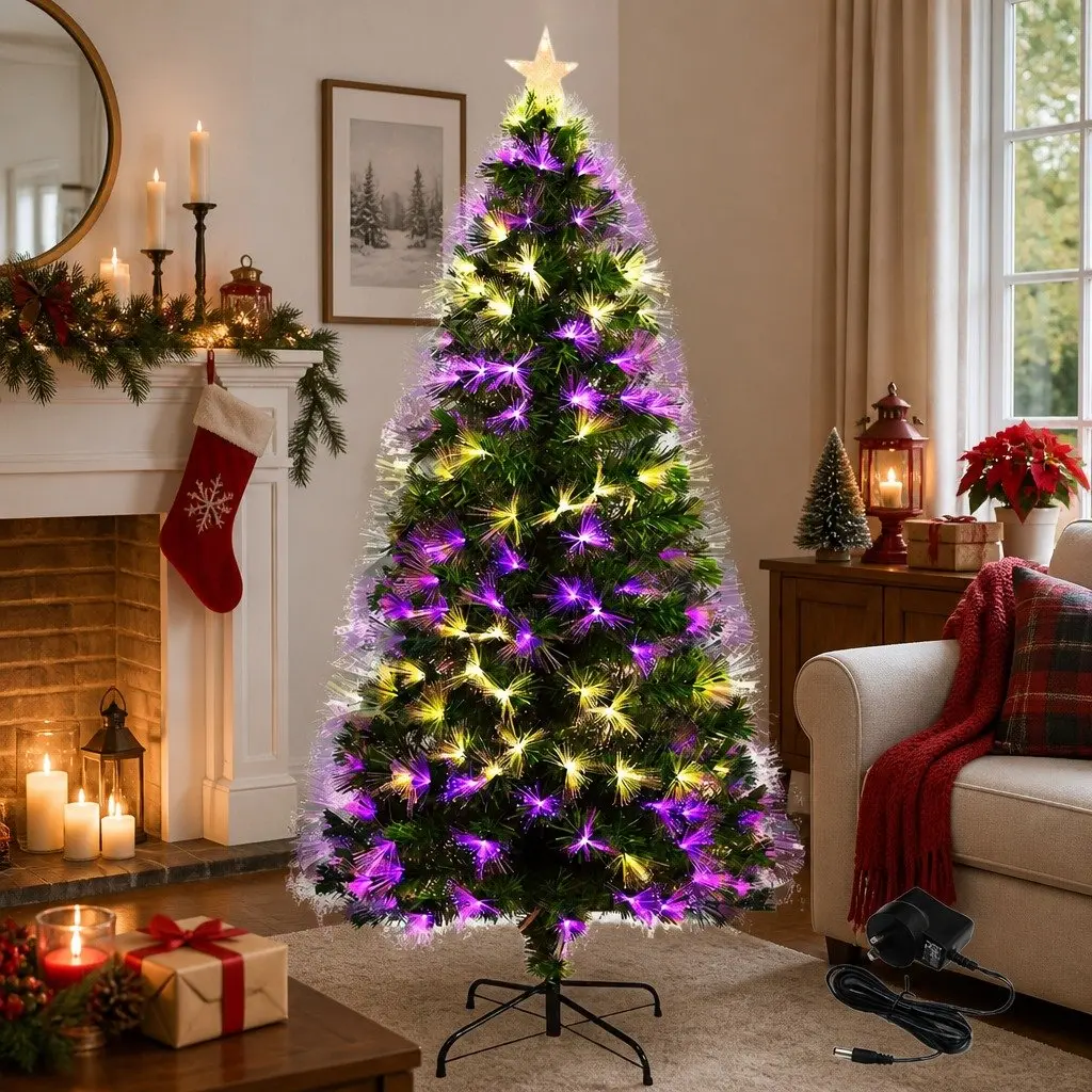 Christmas Tree Fibre Optic 2.1M Green PVC Steel Base