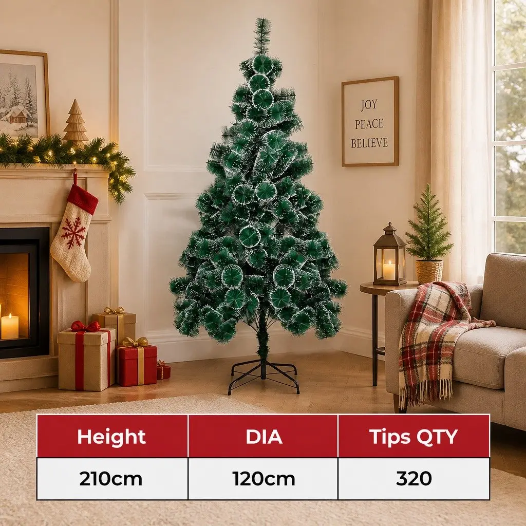 Artificial Christmas Tree PVC 210cm Snow-Tipped Green Pine Needle Full 320 Tips