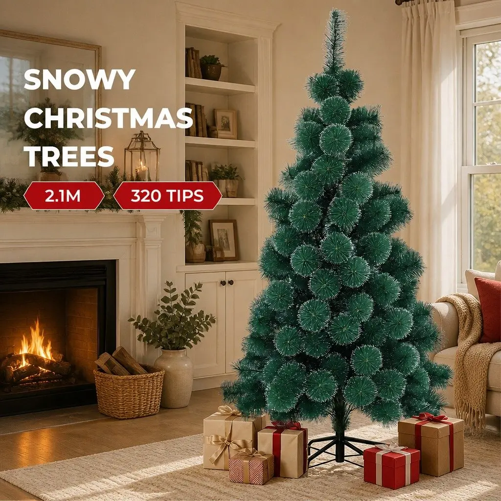 Artificial Christmas Tree PVC 210cm Snow-Tipped Green Pine Needle Full 320 Tips