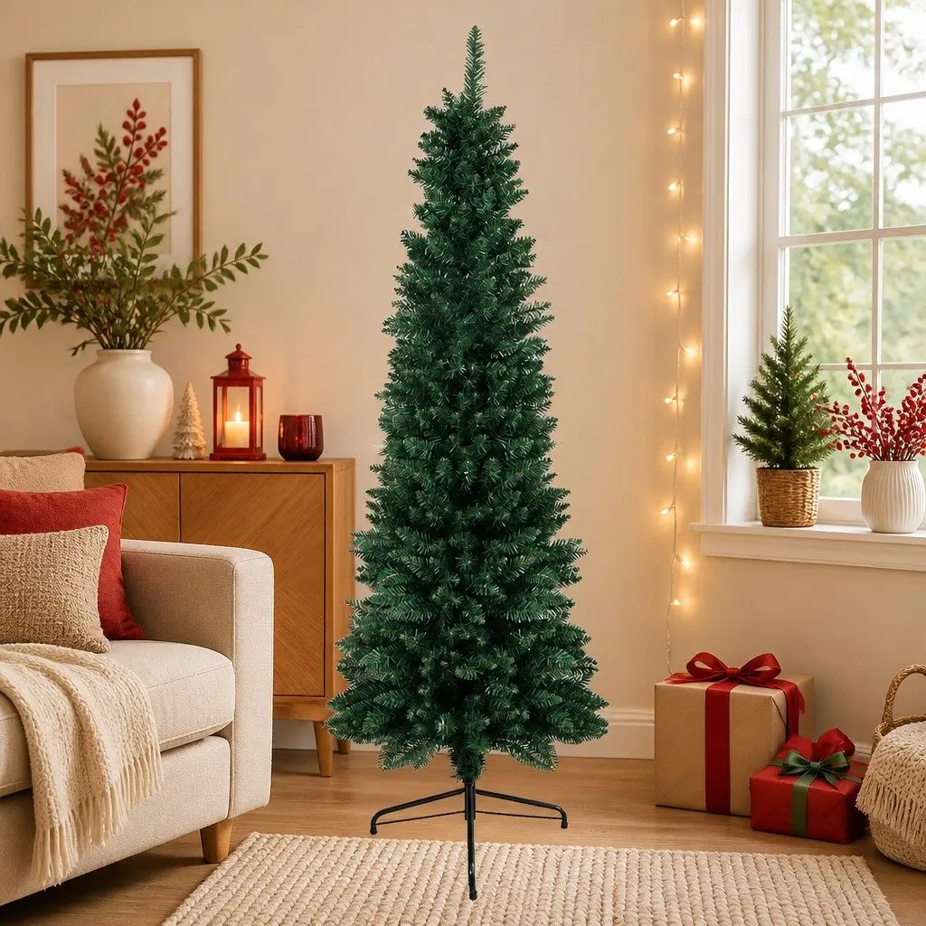 Pencil Christmas Tree PVC 1.5M Green Slim Compact Holiday Decor