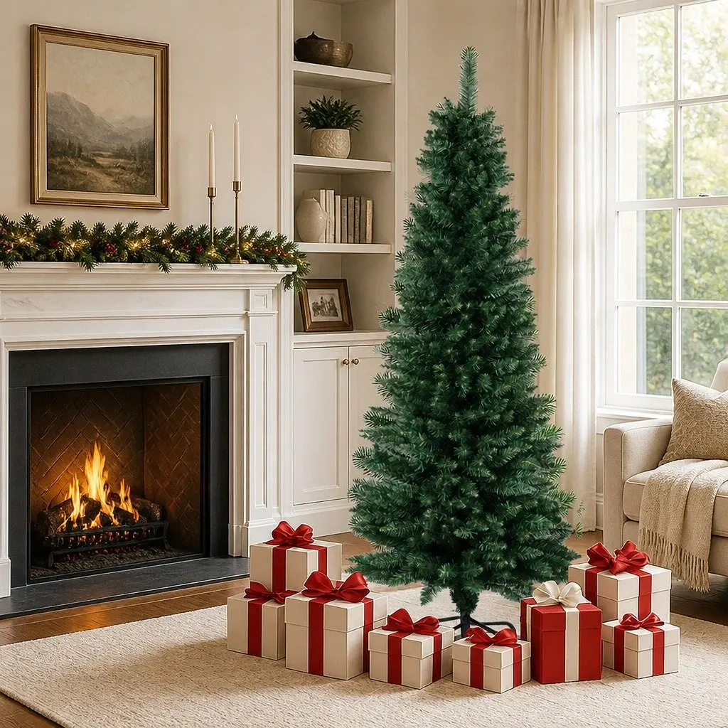 Pencil Christmas Tree PVC 1.5M Green Slim Compact Holiday Decor