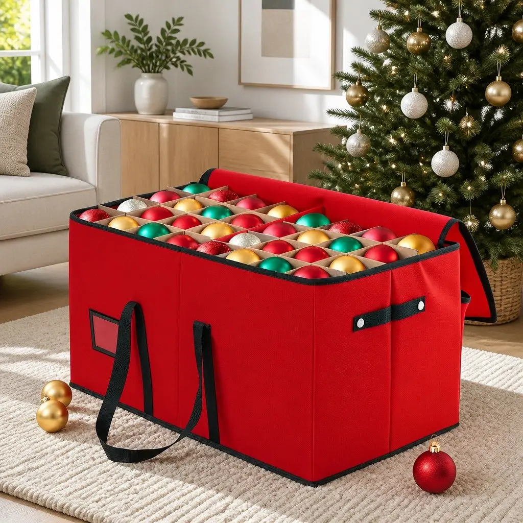 Red Christmas Baubles Storage Box with 128 Slots