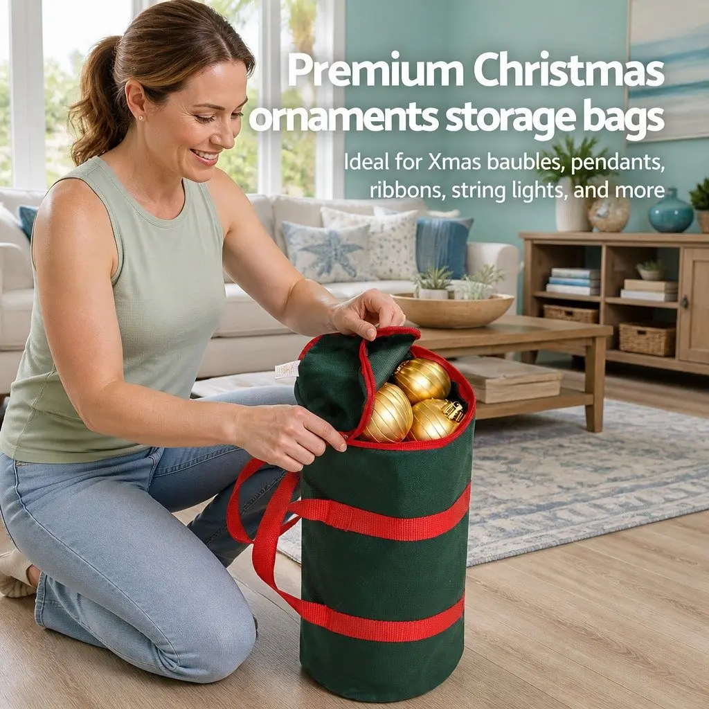 Christmas Baubles Storage Bag in Green Oxford