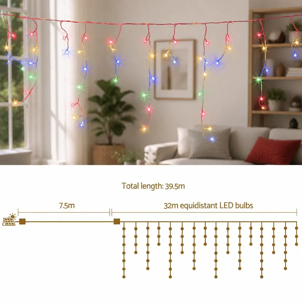 Multicolour Solar Icicle Lights 32M 960 LED