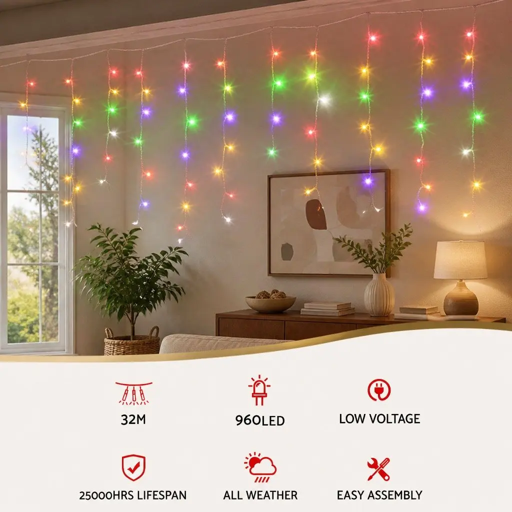Multicolour Solar Icicle Lights 32M 960 LED