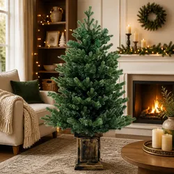 Premium 1.2M Pre-Lit Potted Christmas Tree with LED Lights