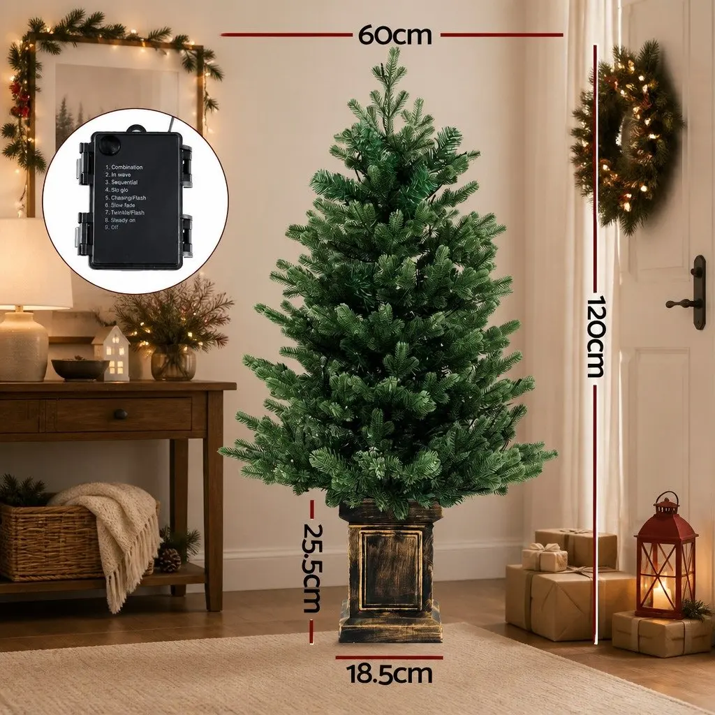 Pre-Lit Potted Christmas Tree Artificial 1.2M Green PE PVC