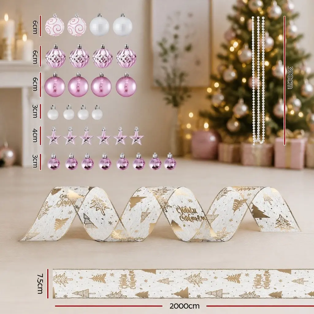 Christmas Tree Decoration Set PVC Plastic Nylon 34 Piece Gold Pink White