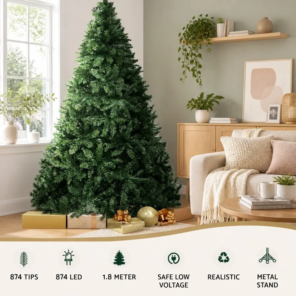 1.8m Pre-lit LED Christmas Tree with 874 Tips Green
