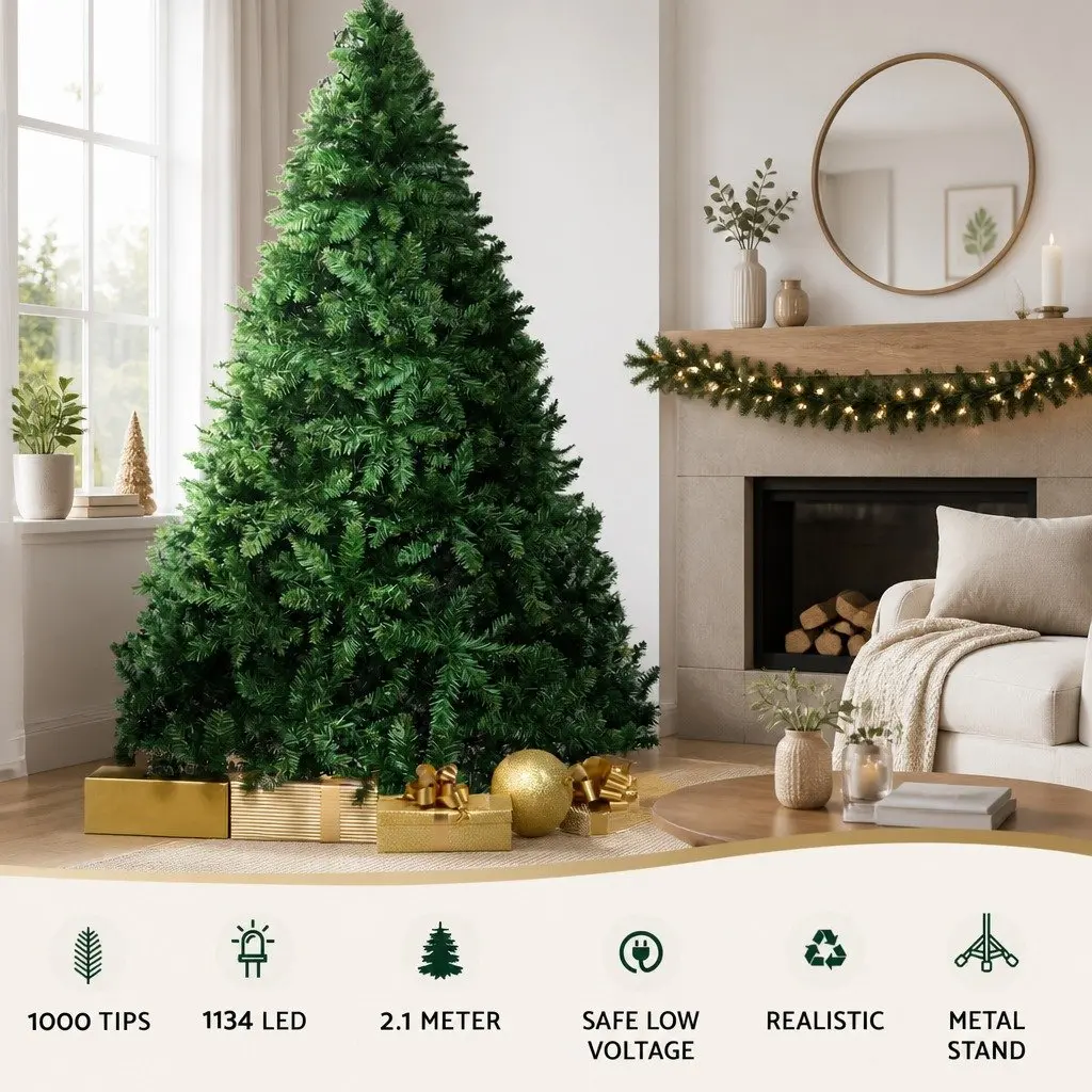 7FT Faux Christmas Tree PVC Warm White LED Lights