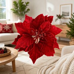 14-Piece Premium Red Poinsettia Flower Set for Holiday Decor