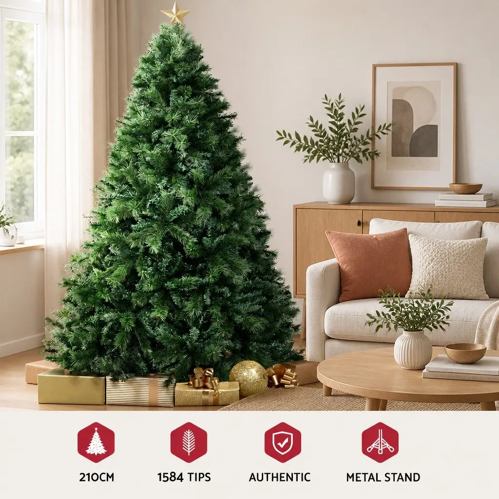 7FT Green Faux Christmas Tree with 1584 Tips