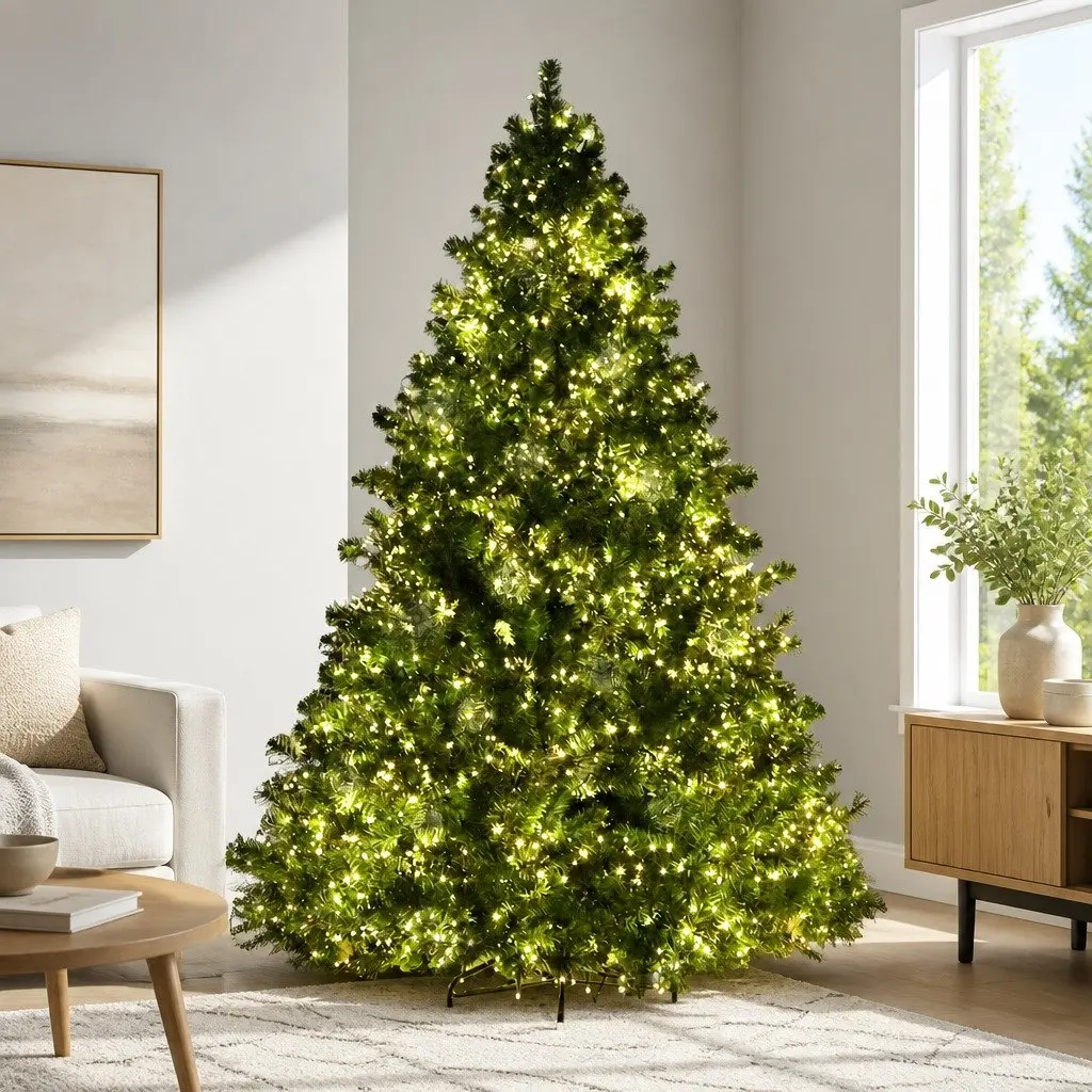 Christmas Tree PVC 7FT Green Prelit with 3000 Warm White LED Lights