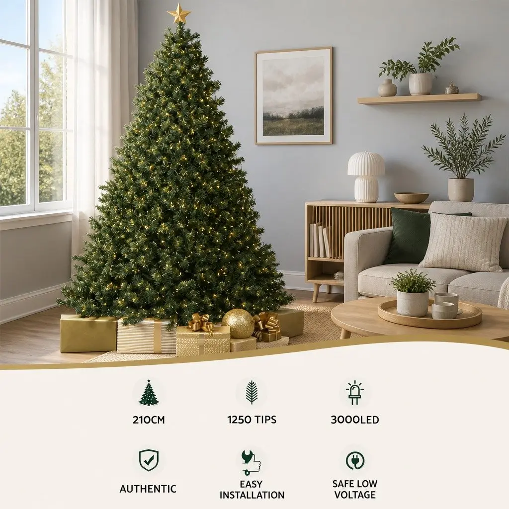Christmas Tree PVC 7FT Green Prelit with 3000 Warm White LED Lights